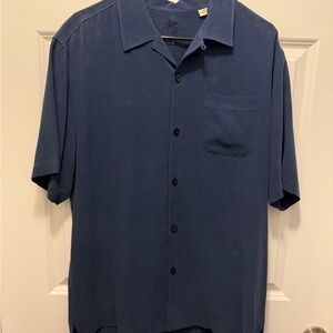 Tommy Bahama 100% silk Men's Navy Blue Short Sleeve Shirt